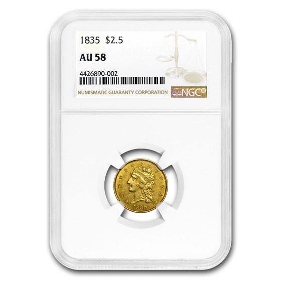 1835 $2.50 Gold Classic Head AU-58 NGC 1835 $2.50 Gold Classic Head AU-58 NGC
